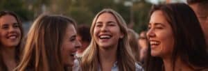 evening corporate event people laughing and socialising