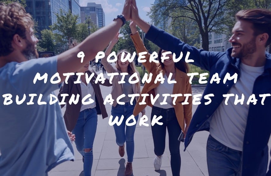 motivational team building activities with attractive teams celebrating success