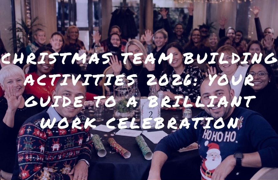 Christmas Team Building Activities 2026: colleagues enjoying a festive team game in the office.